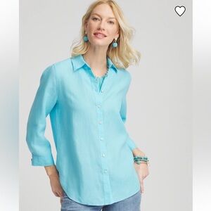 Chico’s Size 1.5 Like New No Iron Linen Blouse M 10 12